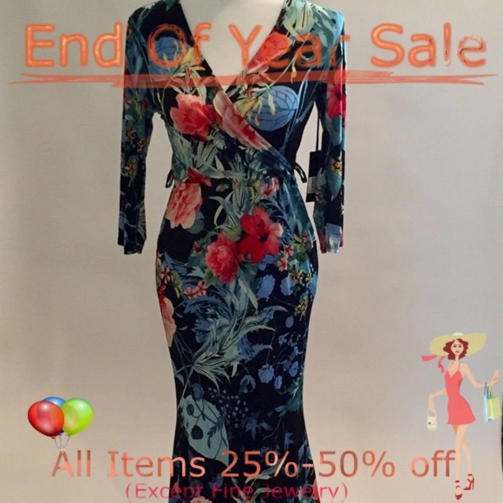 Voila Black Floral Dress Size L